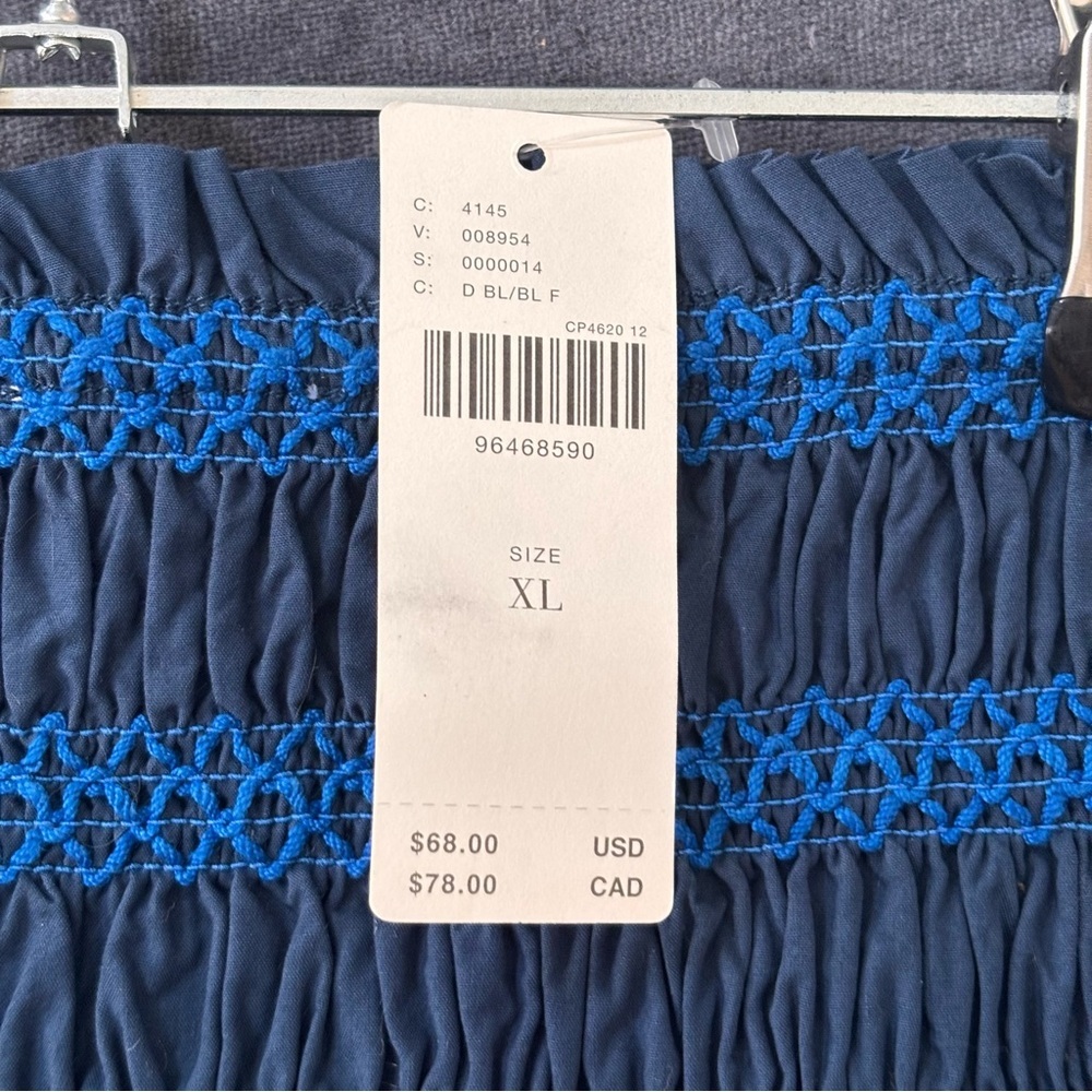 Celandine for Anthropologie Navy flowy Strapless Smocked Top – Sz XL (NWT) - Picture 8 of 12